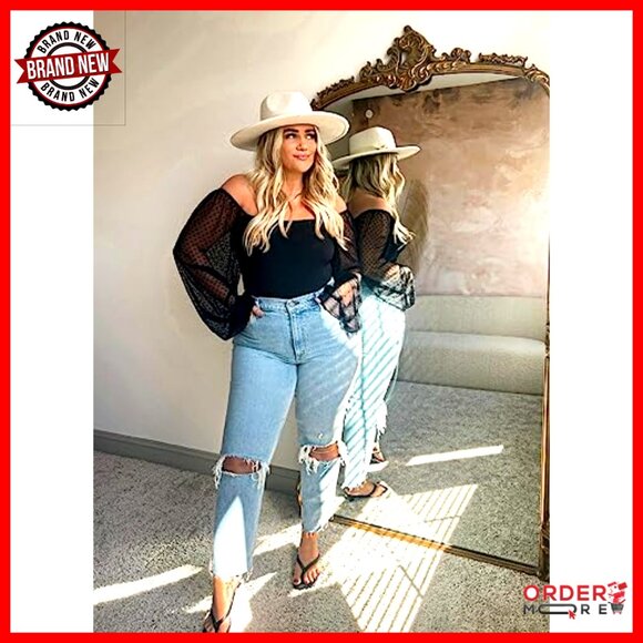 Mesh Long Sleeve Blouse Square Neck Puff Sleeve See-Through Tops - Picture 3 of 7